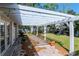 Covered patio area with string lights and pavers, perfect for enjoying the outdoors at 201 S Treasure E Dr, Tampa, FL 33609