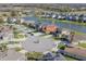 Scenic aerial perspective of a residential area with a cul-de-sac and pond at 28923 Lucero Ln, Wesley Chapel, FL 33543