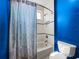 Cozy bathroom featuring a white tiled bathtub and blue accent wall at 34201 Kentucky Derby Pl, Dade City, FL 33525