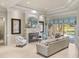 Comfortable living room showcasing a fireplace, plush seating, and pool views at 34201 Kentucky Derby Pl, Dade City, FL 33525