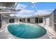 Screened-in pool with sunny area and ladders for entry at 7814 Chalafonte Dr, Port Richey, FL 34668