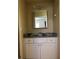 Bathroom vanity with white cabinets and granite countertop features a sleek mirror and modern sink at 11233 51St N Ave, St Petersburg, FL 33708