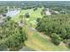 Expansive aerial view of golf course with lush green fairways, mature trees, and scenic water features in a residential community at 17503 Edinburgh Dr, Tampa, FL 33647