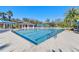 Resort-style community pool featuring lap lanes, bright blue canopies, and palm trees at 17909 Howsmoor Pl, Lutz, FL 33559