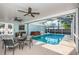 Covered patio with ceiling fans overlooks sparkling screened-in pool at 2736 45Th N Way, St Petersburg, FL 33713