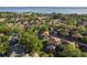 Aerial view of community buildings with mature landscaping and a glimpse of the waterfront at 2934 Lichen Ln # D, Clearwater, FL 33760