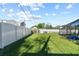 Well-maintained backyard with green grass and a white fence and pool at 39142 Kendell Dr, Zephyrhills, FL 33542