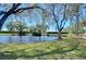Picturesque pond view framed by mature trees, creating a peaceful natural setting at 5019 Mill Pond Rd # 3128, Wesley Chapel, FL 33543