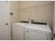 Functional laundry room with shelving, side-by-side washer and dryer for convenience at 6527 Grapewood Rd, Spring Hill, FL 34609