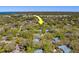 An aerial view showing the home's proximity to the water and other amenities and highlighting a verdant location at 1439 Wetherington Way, Palm Harbor, FL 34683