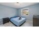 Comfortable bedroom with soft blue walls, one bed, and modern ceiling light at 8024 Timberlane Dr, Tampa, FL 33615