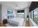 Bright bedroom featuring a ceiling fan, large windows, and a comfortable bed with scenic artwork at 345 Bayshore Blvd # 1502, Tampa, FL 33606