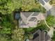 Aerial view of a property with screened pool, mature trees, and lush landscaping at 3633 Cordgrass Dr, Valrico, FL 33596