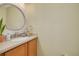 Bathroom featuring a round mirror, neutral color walls, and potted plants at 418 Bahia Beach Blvd, Ruskin, FL 33570