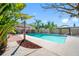 Relaxing pool area surrounded by mature palm trees, greenery, and beautiful pavers at 8205 Overlook Ne Pl, St Petersburg, FL 33702