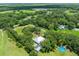 Expansive aerial view of a home with in-ground pool surrounded by lush greenery and mature trees at 9017 S County Line Rd, Lithia, FL 33547