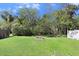 Expansive backyard with green grass, mature trees, and fire pit at 24941 Ravello St, Land O Lakes, FL 34639