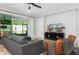 This living room features a sliding door to the backyard, allowing for natural light at 2516 Leafwing Ct, Palm Harbor, FL 34683