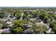 Aerial view of a charming neighborhood, showcasing lush trees and the nearby cityscape skyline at 7303 N Branch Ave, Tampa, FL 33604