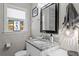 Cozy bathroom featuring granite countertops, stylish fixtures, and a decorative seahorse window accent at 145 38Th Ne Ave, St Petersburg, FL 33704