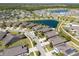 A captivating aerial view highlighting the layout of single-Gathering homes and winding streets in this well-designed community at 16331 Treasure Point Dr, Wimauma, FL 33598