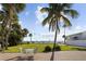 Backyard area featuring a patio with table and chairs beneath palm trees, offering serene views at 702 Pass A Grille Way, St Pete Beach, FL 33706