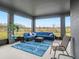 Spacious screened patio showcases comfortable outdoor furniture and views of the serene surroundings at 7494 Pool Compass Loop, Wesley Chapel, FL 33545