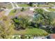 A lush backyard oasis featuring a private pool and meticulously landscaped grounds, as seen from above at 7922 Spring Valley Dr, Tampa, FL 33615
