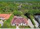 Stunning aerial view of a grand estate with a red tile roof surrounded by mature trees at 17003 Madres De Avila, Tampa, FL 33613