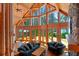 Inviting living room with large windows, wood ceilings, comfortable sofas, and tranquil outdoor views at 20926 Ragan Ln, Land O Lakes, FL 34638