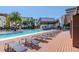 Expansive pool deck featuring lounge chairs, with a view of modern residential buildings and lush landscaping at 2511 N Grady Ave # 52, Tampa, FL 33607