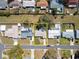 Aerial view of a charming single-Gathering home highlighted with yellow boundary lines in a residential neighborhood at 10864 90Th Ter, Seminole, FL 33772