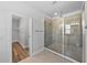Bright bathroom boasts tiled glass shower and entry to walk-in closet at 11503 Quiet Forest Dr, Tampa, FL 33635