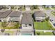 Aerial view of the home featuring a backyard patio, fenced yard, and lush landscaping at 30364 Marquette Ave, Wesley Chapel, FL 33545