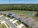 Aerial view of a home backing onto a pond, surrounded by lush greenery in a serene neighborhood at 8352 Greenway Ave, Wesley Chapel, FL 33544