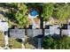 An aerial shot displays a home nestled among trees, boasting a private backyard pool oasis at 910 Lakeside Dr, Largo, FL 33778