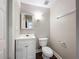Half bath featuring a white vanity, commode, and mirror at 22119 Weeks Blvd, Land O Lakes, FL 34639