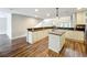 Bright kitchen boasts granite counters, a central island, and pristine cabinetry, flowing into the living space at 22119 Weeks Blvd, Land O Lakes, FL 34639