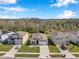 Aerial view of a suburban street featuring various home styles and manicured lawns at 2934 Living Coral Dr, Odessa, FL 33556