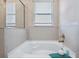 Bathroom showing a tiled soaking tub with chrome fixtures and decorative accessories at 2934 Living Coral Dr, Odessa, FL 33556