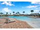 Community pool surrounded by palm trees, lounge chairs, and blue skies at 2934 Living Coral Dr, Odessa, FL 33556