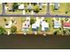 Aerial image displays waterfront homes with private docks along a wide canal in a scenic residential area at 7094 Kenwood Dr, North Port, FL 34287