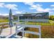 Private wooden dock surrounded by lush greenery, leading to waterfront access at 7094 Kenwood Dr, North Port, FL 34287