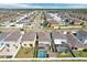 Aerial view showcases backyards with pools and outdoor living spaces in a neatly planned community at 11301 Hudson Hills Ln, Riverview, FL 33579