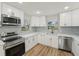 Modern kitchen featuring white cabinets, stainless steel appliances, and a stylish backsplash at 4065 38Th S St, St Petersburg, FL 33711