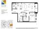 Detailed floor plan showcasing a one-bedroom residence with two full bathrooms and a den at 628 Cleveland St # 1208, Clearwater, FL 33755