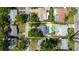 Aerial view showcases the property and private backyard with a large swimming pool at 7901 42Nd N St, Pinellas Park, FL 33781