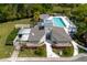 Aerial view of the community pool and clubhouse, offering residents a luxurious space for leisure and recreation at 11521 Rose Tree Dr, New Port Richey, FL 34654
