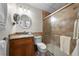 Bathroom featuring a glass-enclosed shower, vanity with granite countertops, and modern fixtures at 3435 Bayshore Blvd # 1401S, Tampa, FL 33629