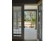 Inviting view through the glass doors, showcasing the front porch and lush landscaping at 625 Mirabay Blvd, Apollo Beach, FL 33572